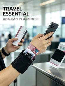 Zippered Wrist Armband With Storage Pouch, Dual-Use Sports Wristband Wallet, Elastic Sweat-Absorbing Band For Running, Fitness, Cycling, Workout, Card And Key Storage - Multicolor - View 3
