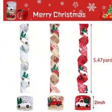 1 Roll Christmas Ribbon - 2 Inch X 5 Yard, Red Linen Gray With Christmas Tree Pattern, Vintage Style For DIY Wreaths, Gift Wrapping & Decoration - Multicolor - View 2