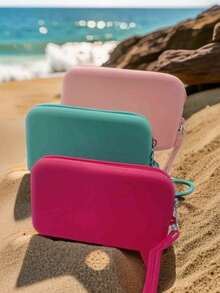 1pc Silicone Makeup Bag, Waterproof Washable Cosmetic Storage Bag With Zipper And Hanging Rope, Large Capacity Travel Organizer, Can Store Cosmetics, Keys, Cards And Earphones, Portable Desktop Storage Bag, Small Handbag, Women's Gift, Christmas Gift. - Multicolor - View 2