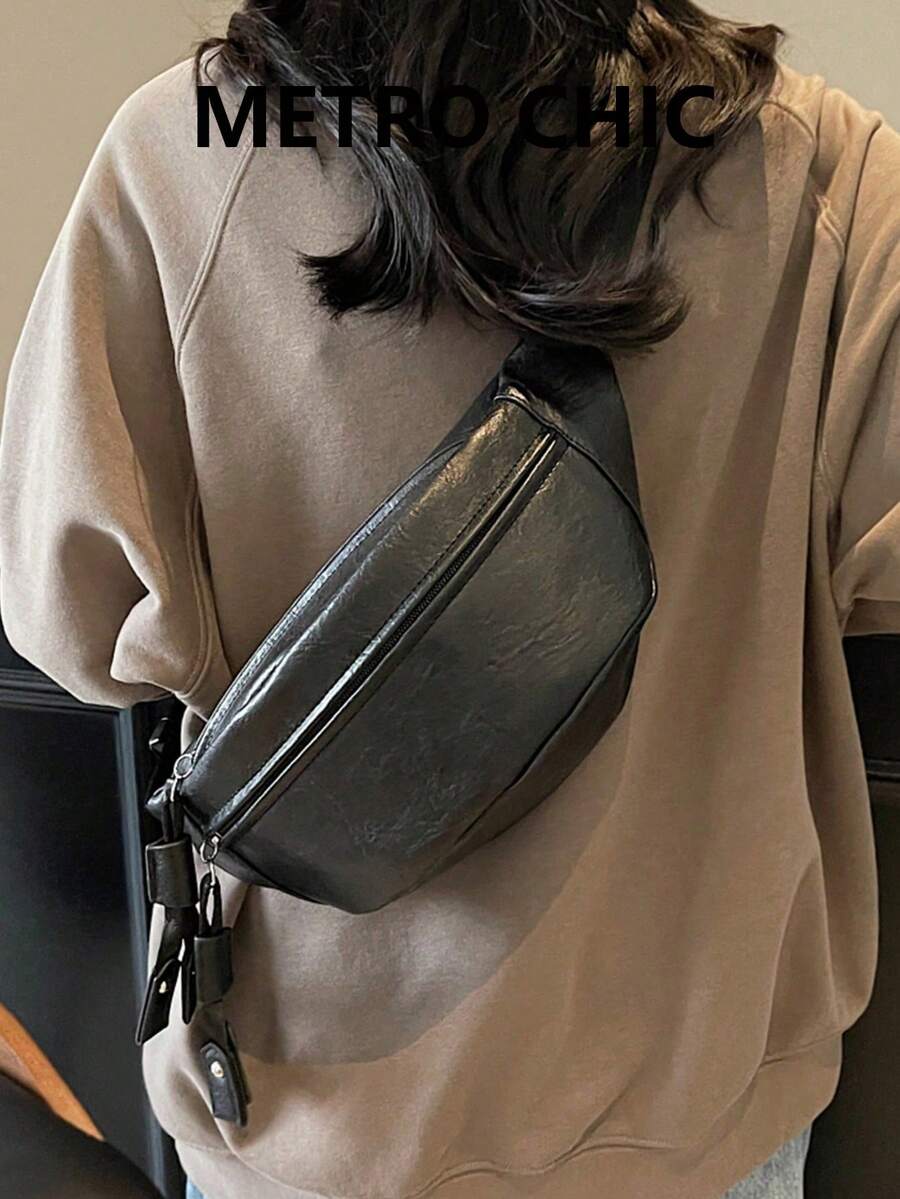 Women's Retro Tassel Minimalist Solid Color Crossbody Bag - Black - View 1