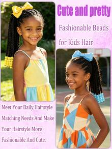 1pc Kids Black Curly Ponytail Wig With Beads, Elastic Synthetic Hair Extension - Multicolor - View 5