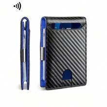 1pc Short Wallet Carbon Fiber Texture Microfiber Leather RFID Anti-Theft Anti-Demagnetization 11-Card Capacity Metal Money Clip Slim Card Holder Contrast Color Design Flip Cover Minimalist Business Card Holder For Men Commuting Business Travel Banknotes And Bank Cards Integrated Portable Wallet - Multicolor - View 10