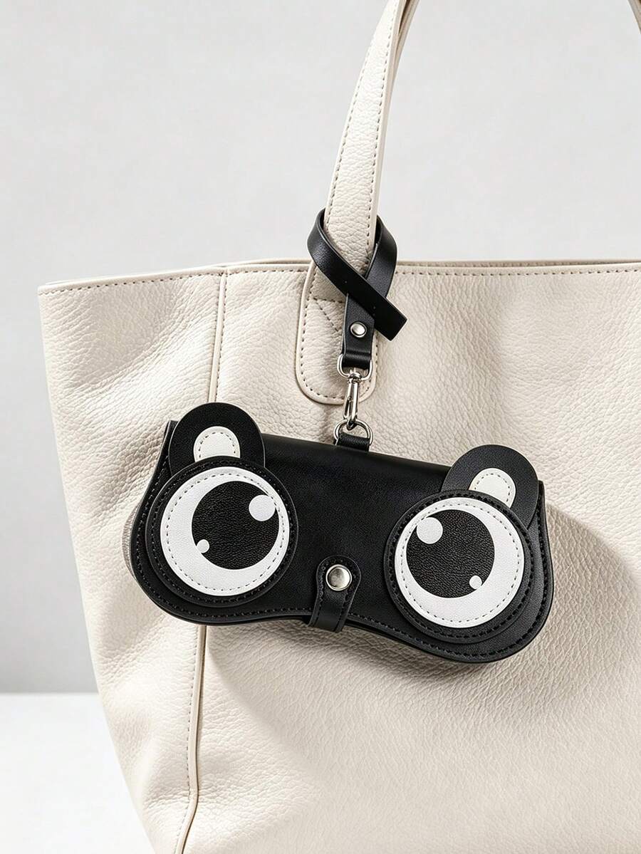 Panda Shaped Soft Leather Glasses Case, Portable Glasses Clip,Glasses Bag Decoration, Protective Cover, Fashion Glasses Storage Box With Buckle And Strap - Multicolor - View 1