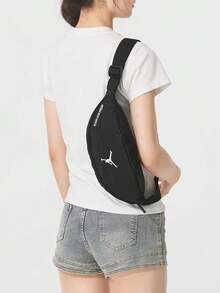 Nike Jordan 純色簡約品牌 Logo 尼龍單肩斜跨腰包 男女同款 黑色 - 黑色 - 查看 1