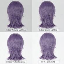 Purple Short Straight Synthetic Men Middle Part Wigs Anime Game Cosplay Fluffy Wig Heat Resistant For Daily Party, Halloween - Purple - View 8