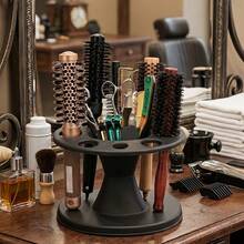 Hair Brush Holder, Round Hair Brush And Comb Storage Rack, Multi-Slot Scissors Holder, Desktop Bathroom Organizer, Salon Hairdressing Station Vanity - Multicolor - View 3