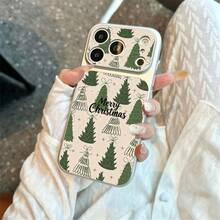 1pc TPU Material Vintage Christmas Tree Pattern Phone Case Compatible With Apple 17 Pro Max/17/16 Pro Max/15/13/12/11 Large Window Full Coverage Anti-Drop Soft Shell Protective Cover - Silver - View 3
