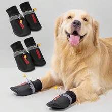 4pcs/Set PU Material Pet Shoes, Patchwork Color Pet Outdoor Waterproof Anti-Slip Shoes, Suitable For Medium To Large Pets - Multicolor - View 4