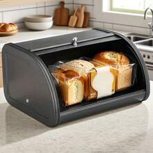 1pc, Retro Bread Box, Flip Metal Storage Box, Top Enclosed Storage Box, Snack Box, Kitchen Countertop Multi-Function Storage Box, Home Decoration, Kitchen Additions, Reusable, - Black - View 5