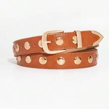 1pc Ladies Gold/Silver Punk Y2K Round Rivet Pin Buckle Jeans Belt, Versatile Accessory For Daily Wear Summer, School Fall, Autumn, Halloween - Multicolor - View 20