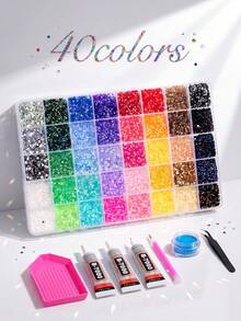 48,000-15,000pcs Resin Jelly Flat Back Rhinestone Decor Set, 48 Colors 3mm Rhinestone Inlay Set, Includes 3pcs B7000 Glue And Tools, Suitable For DIY Diamond Painting, Handmade Crafts And Gifts - Rhinestones - View 18
