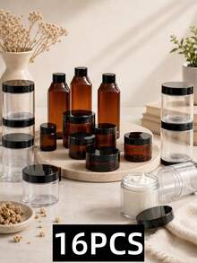 1-20Pcs/Set Clear PET Storage Jars With Lids, 50-500ml Empty Plastic Makeup Containers And Organizer Jars - Black - View 24