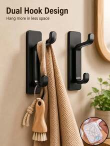 Self-Adhesive Wall Hook - Matte Black Towel Hook, Suitable For Bathroom And Kitchen; Multi-Functional Hook, Can Hang Coats, Bags And Robes; Waterproof, Drill-Free Wall Mount, Using Super Strong Removable Adhesive; Heavy-Duty Load Bearing Capacity. - Multicolor - View 11