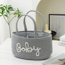 Letter Design Removable Lining Rope Woven Baby Storage Basket With Compartments, Diaper Caddy Organizer Dry Wet Separation For Nursery Bedroom Closet Organization - Multicolor - View 5