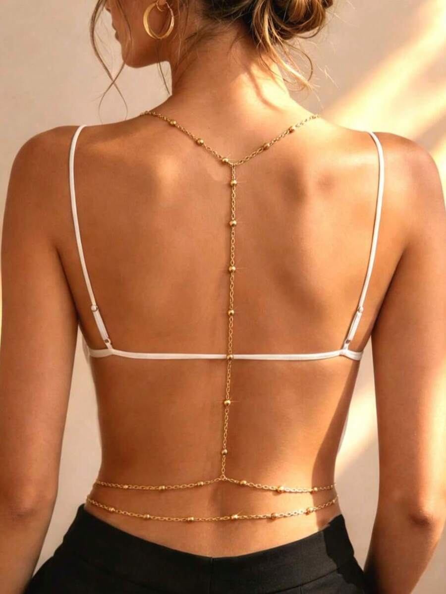 Fashion Sexy Tassel Metal Back Chain Body Chain, Beach Party Bikini Back Jewelry, Valentine's Day Gift For Women - Gold - View 1