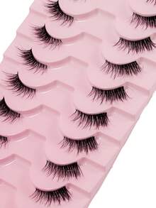 10 Pairs Transparent Half-Length False Eyelashes, Natural & Delicate, Cat Eye Effect, Natural Short Accent Lashes, Outer Corner Lashes, 3/4 False Eyelashes, Reusable, Strip Lashes - Black - View 4