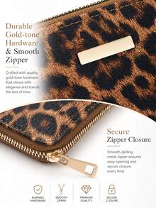 Wallets For Women Leopard Print Wallet, PU Leather Zip Around Clutch, Gold Hardware Purse, Halloween Party Essentials - Multicolor - View 6