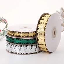Christmas Tree Shaped Decorative Ribbon, Gold Silver Green Packaging Ribbon, Christmas Gift Wrapping Ribbon, DIY Christmas Decoration Holiday Gift Box Ribbon, Gift Wrapping Tie, Holiday Decor, Christmas Tree Hanging Ornament Lace Trim - Multicolor - View 1