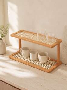 1 cái kệ lưu trữ mặt bàn gỗ 2 tầng với khay đục lỗ và 2 cột đỡ, giá đựng cốc và ly nhỏ gọn cho mặt bếp, trạm cà phê, bàn trang điểm phòng tắm, bàn trang điểm, bàn làm việc và sắp xếp đồ dùng trong nhà, không bao gồm các vật phẩm trưng bày - Nhiều màu - Xem 2