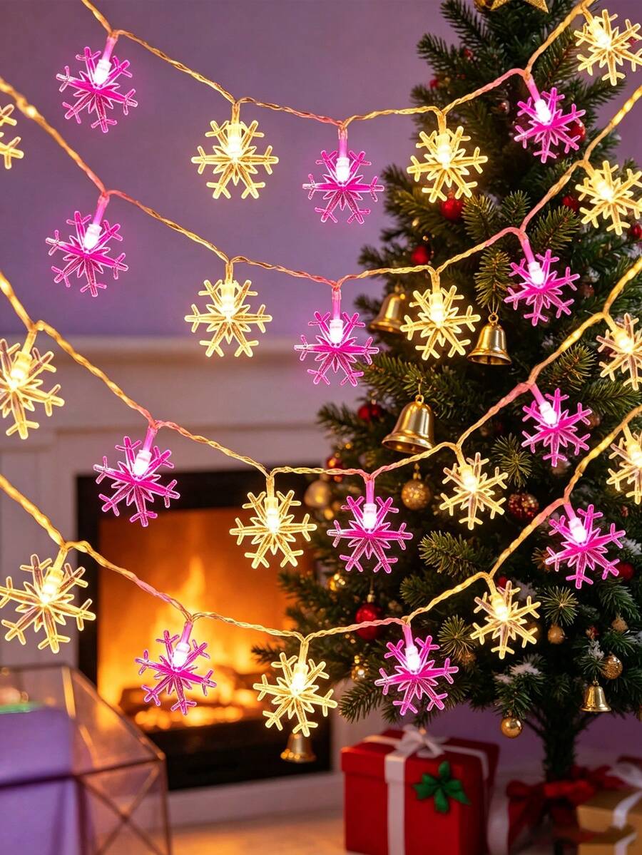 1pc 1.5/3/6m Indoor Decoration Snowflake Light String,Battery Power Supply,Christmas Room Decor, Bedroom Decor, Wall Decor And Desktop Decor Snowflake Light String,Christmas Party, Christmas Tree Decoration Light String,Winter Decor Snowflake Lights - Snowflake - View 1
