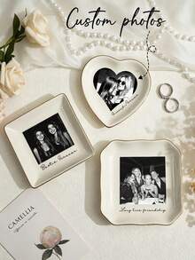 Personalized Ceramic Photo Trinket Dish - Custom Name/Text & Photo Suitable For Best Friend Wedding Gift, Bridesmaid Proposal, Jewelry Ring Holder For Table Centerpiece, Photo Display Plate - Multicolor - View 2