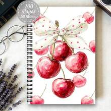 1pc 2D Flat Pink Cherry Bow Pattern A5 Spiral Notebook, Student And Office Notepad, Creative Planner And Diary Notebook, Suitable For Professionals, Students, And Office Use - 1 Pack (50 Sheets, 100 Pages) - View 4
