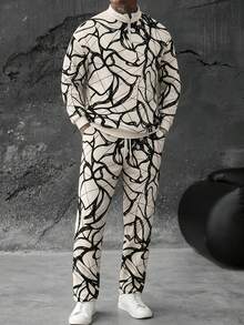 Men's Colorblock Fashion Print Zip-Up Sweatshirt & Pants Set - Multicolor - View 1
