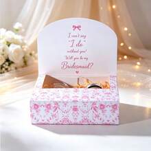 5pcs Pink Floral Pattern Gift Boxes With Lids, 10.6*8.78*3.15 Inches Groomsman Proposal Boxes, Luxury Gift Boxes With Pink Ribbon, Suitable For Bridesmaid Boxes, Graduation, Christmas, Wedding, Birthday, Party - Pink Floral Pattern - View 3