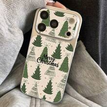 1pc TPU Material Vintage Christmas Tree Pattern Phone Case Compatible With Apple 17 Pro Max/17/16 Pro Max/15/13/12/11 Large Window Full Coverage Anti-Drop Soft Shell Protective Cover - Silver - View 5