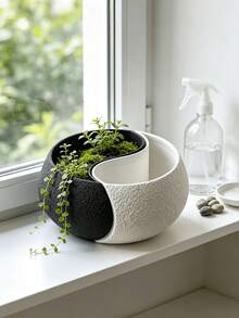 Yin Yang Planter Set, Indoor/Outdoor Decorative Planters, Concrete Planters With Drainage Holes, Suitable For Succulents And Cacti, Black And White Color Scheme Gardening Gift Home Decor, Suitable For Home, Office Desk, Living Room, Balcony, Also As Gardening Gift Or Summer Room Decoration, Provides Unique Gift For Plant And Home Decor Lovers, Durable And Lightweight - Flowerpot - View 6