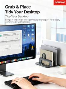 Lenovo WL02 Vertical Laptop Storage Stand, Steel & Aluminum Adjustable Width, Multi-Surface Silicone Protection, Desktop Multi-Device Organizer - View 6