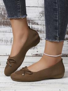 2026 Spring/Summer New Women's Round Toe Lace Knit Flat Loafers - Brown - View 4
