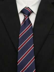 1pc Blue Red White Diagonal Striped Tie, Suitable For Matching With Shirts And Suits - Multicolor - View 1
