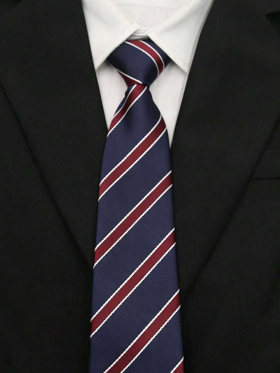 1pc Blue Red White Diagonal Striped Tie, Suitable For Matching With Shirts And Suits - Multicolor - View 1