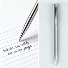 Metal Ballpoint Pen Set, 1 Long & 1 Short Stainless Steel Retractable Pens With Matching Long & Short Replacement Pen Refills, Smooth Writing Silver Metal Pens For Business Office Gift - Pens With Refills - View 4
