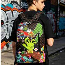 Fashionable Unisex Backpack, Large Capacity Spray Paint Ground Pattern, Back To School, Outdoor Travel Commute Laptop Backpack, Perfect Gift Choice For Kids - Brown - View 4