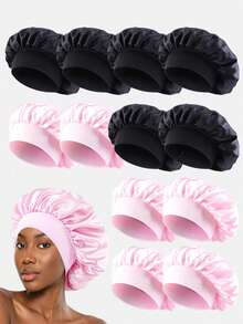 8pcs Women's Multi-Color Satin Wide Brim Sleep Cap Hair Bonnet Suitable For Daily Use - Multicolor - View 15