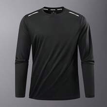 Men's European & American Street Style Long Sleeve Sports T-Shirt, Casual Wear Or Workout Top - Black - View 3