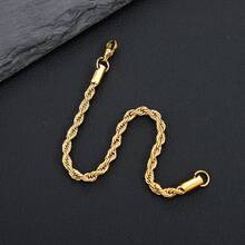 1pc Stainless Steel Men's 3mm Twisted Rope Bracelet, 18K Gold Plated Non-Fading Twisted Chain, Unisex Jewelry - Gold - View 3