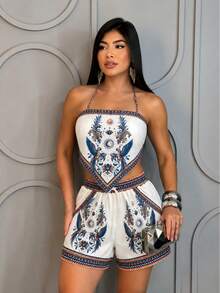 Conjunto Tropical Top Amarração + Short Elástico - Branco - Visão 2