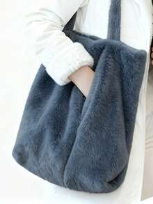 BAILEE Simple And Stylish, Solid-Colored Faux Fur Shoulder Bag With A Large Central Pocket For Easy Access. Perfect For Outfits And As A Gift. - Multicolor - View 6