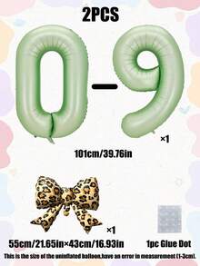 2件組 40英吋橄欖綠0-9數字鋁箔氣球、豹紋蝴蝶結造型氣球，適用於生日派對、週年紀念裝飾 - 綠色套裝 - 查看 11