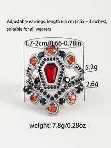 2pcs Gothic Fashion Red Cubic Zirconia Rose Shaped Rings, Gothic Style Combined With Dark Elements Ring Set, Unisex Suitable For Halloween, Easter And Matching With Gothic Style Clothing - Silver - View 7