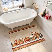 1pc Soft Faux Cashmere Material Floor Mat, Christmas Gingerbread Style Faux Cashmere Non-Slip Floor Mat, Suitable For Entrance, Bedroom, Kitchen, Bathroom, Multi-Scenario Use Non-Slip Floor Mat, Room Decoration, Holiday Gift - Multicolor - View 5