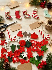 50Pcs-Assorted Christmas Craft Button Set, Perfect For DIY Projects, Bullet Journals, And Decorations-Suitable For Ages 14 And Up; Sewing Supplies, Sewing Fasteners, Buttons, Wedding Keepsakes, And Bridal Favor Accessories - Multiple Styles - View 1
