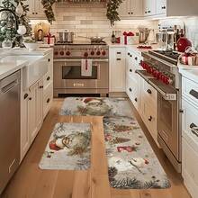 1/2/3pcs Christmas Theme Kitchen Rugs, Flannel Kitchen Rugs, Comfortable Soft Absorbent Non-Slip Machine Washable With Non-Slip Backing, Multi-Functional Home Floor Mats For Entrance, Living Room, Bedroom, Kitchen, Dining Room, Bathroom, Laundry Room, Patio, Hallway, Christmas Holiday Decoration Home Decor - Multicolor - View 5