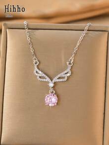Hihho 1pc Romantic Angel Wings Zirconia Necklace, Shiny Accessory For Party And Date, Gift For Girlfriend - V-shaped Wings - View 5
