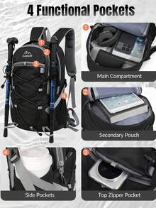 NEWHEY Ransel Hiking Multifungsi Unisex, 49*39*18cm, Tas Ransel Ringan Tahan Air, Panel Belakang EVA, Dengan Tali Dada dan Bantalan Tebal, Cocok untuk Berkemah, Perjalanan, Aktivitas Luar Ruangan, Hitam/Hijau/Kuning - MultiWarna - View 5
