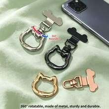 360-Degree Rotatable Mysterious Stainless Steel Clip, Metal Sheet For Connecting Phone And Lanyard, Paired With Metal Cat Head-Shaped Spring Ring Finger Hook - Multicolor - View 3