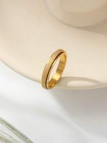 Multi-Width Frosted Glitter Rotating Stress Relief Ring, 18k Gold Plated/304 Stainless Steel Material, 2/4/6mm Width, Multiple Sizes Available, Unisex Couple Rotating Plain Band Ring - Gold - View 26